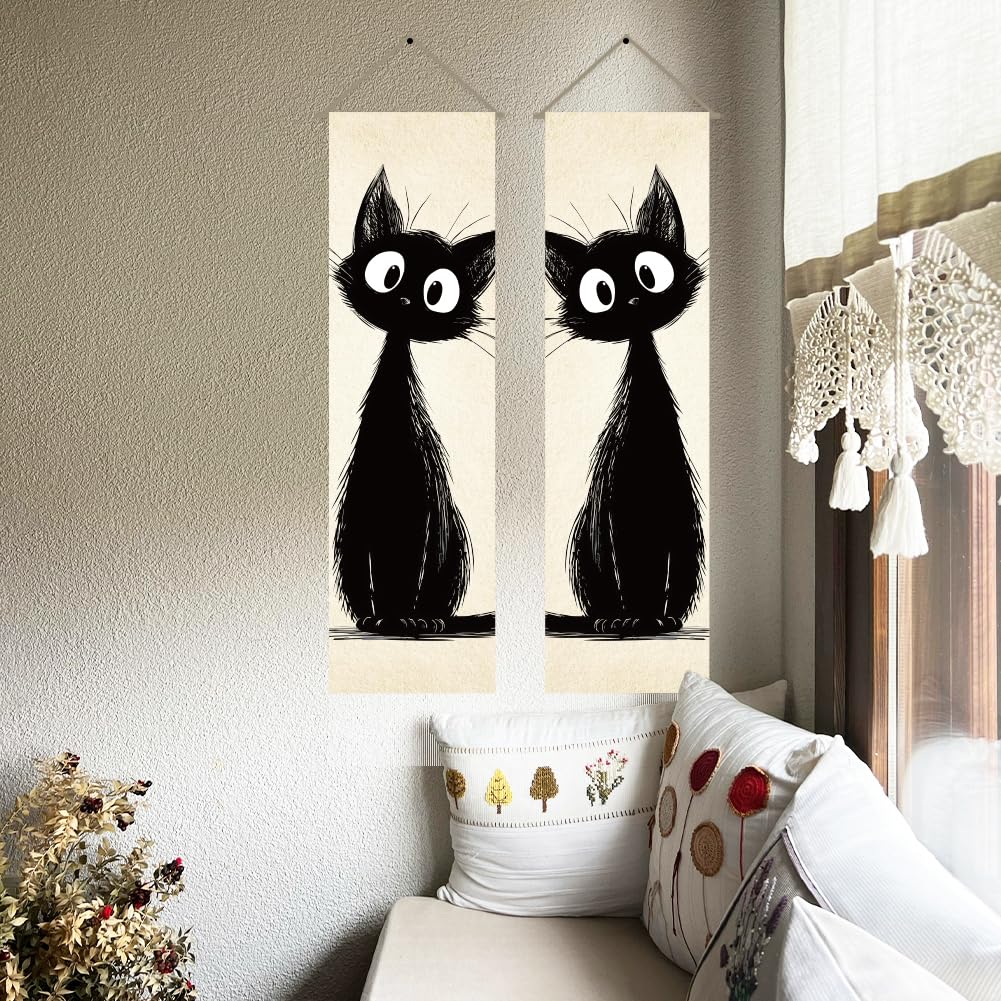 2Pcs Black Cat Tapestry (Black and white-cat)