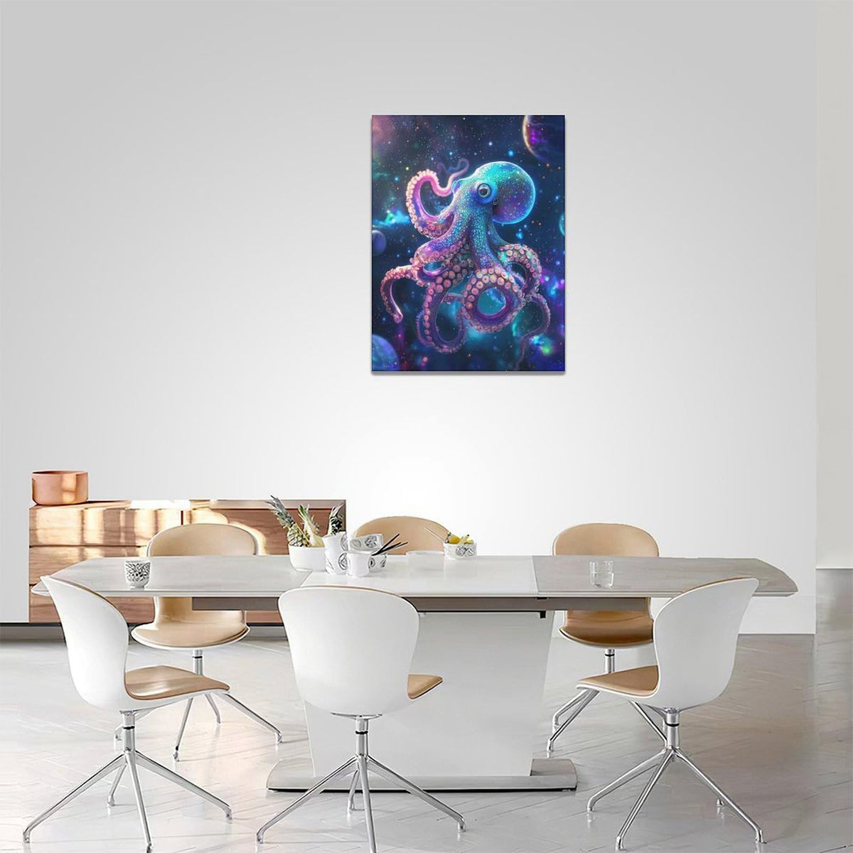 Octopus Galaxy Canvas Wall Art Octopus In Space Pictures Wall Decor Cool Poster Prints Painting Framed Artwork Modern Decoration for Bedroom Living Room Dining Room 12"x16" (16"L x 12"W / Octopus in Space)