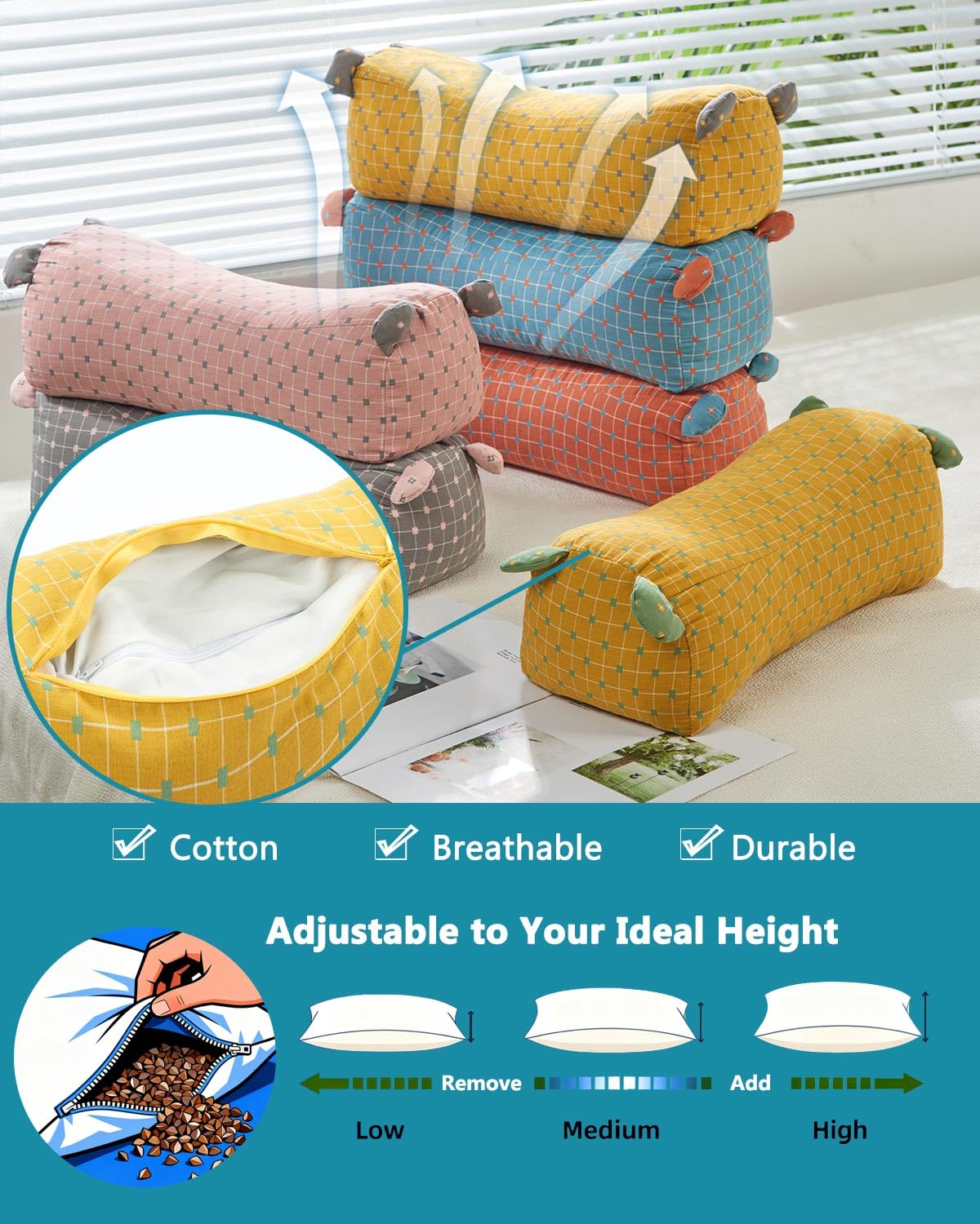 Adjustable Buckwheat Cervical Roll Pillow (Red)