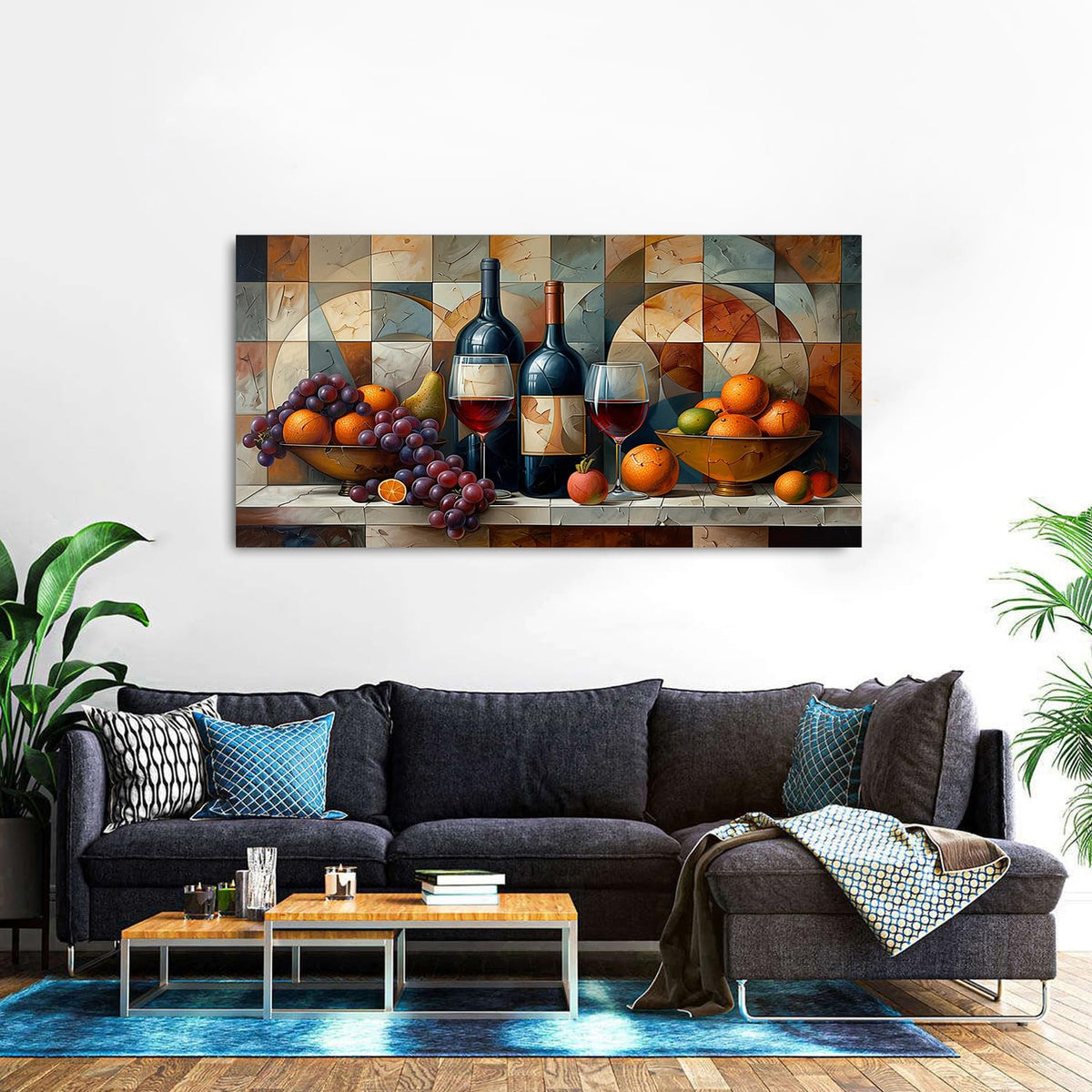 Geometric Kitchen Wall Art Abstract Wine Canvas Prints Red Wine Glass and Fruit Pictures Rustic Farmhouse Still Life Painting Wine Bar Decor for Dining Room Restaurant Home Decorations 30x60 (60"L x 30"W / Abstract Kitchen)