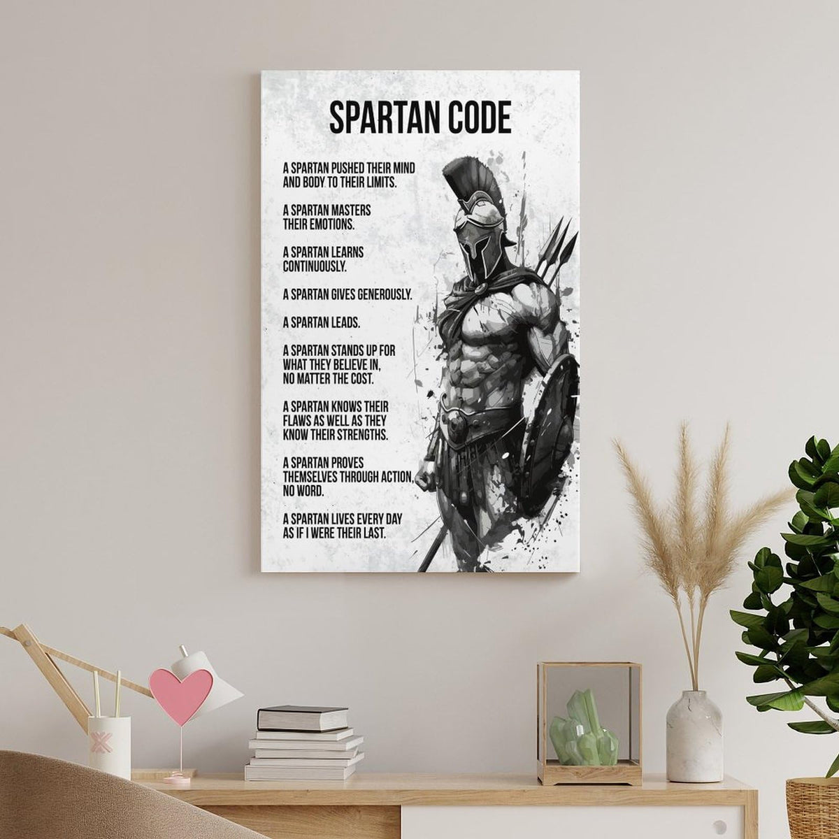 Spartan Code Motivational Quote Canvas Printing Wall Art Prints Wall Decor Posters Warrior Philosophy Monochrome Minimalist Living Room Bedroom Office Gym Study Decor 16x24inch (style-28 / 16x24inch(40x60cm) Frame)