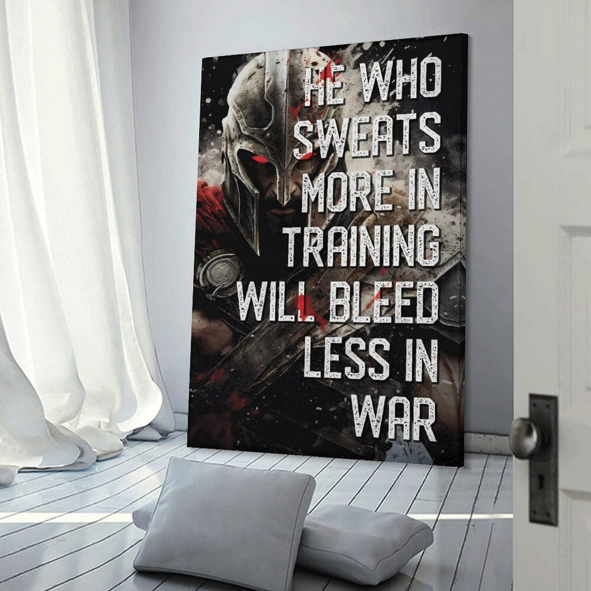 He Who Sweats More In Training Spartan Warrior Canvas Printing Wall Art Prints Wall Decor Posters Gym Motivation Banner Fitness Quote Dark Industrial Office Bedroom Decor 16x24inch (style-38 / 16x24inch(40x60cm) Frame)
