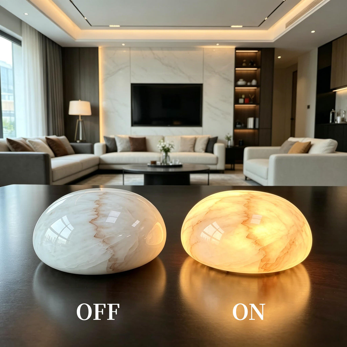 Natural Marble Lamp Cordless Touch Control Night Light 3 (White - Model B)