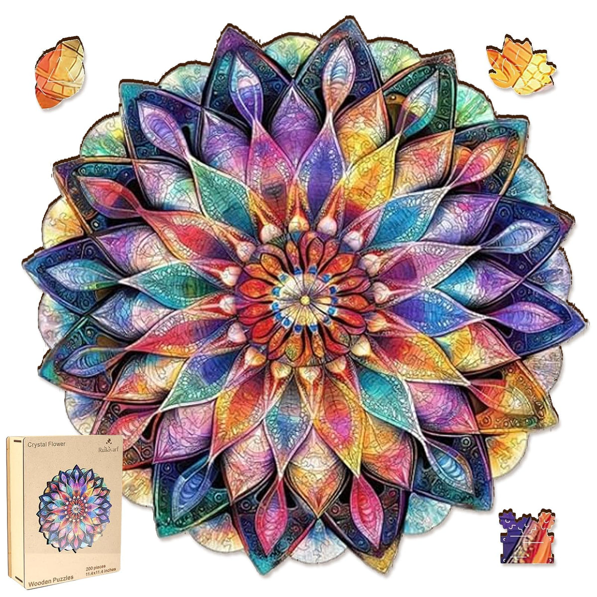 Colorful Crystal Flower Wooden Jigsaw Puzzles for Adults Puzzles 500Pcs Unique Irregular Shape Cut Puzzles for Family and Couples on Birthday (Crystal Flower / 500 pieces)