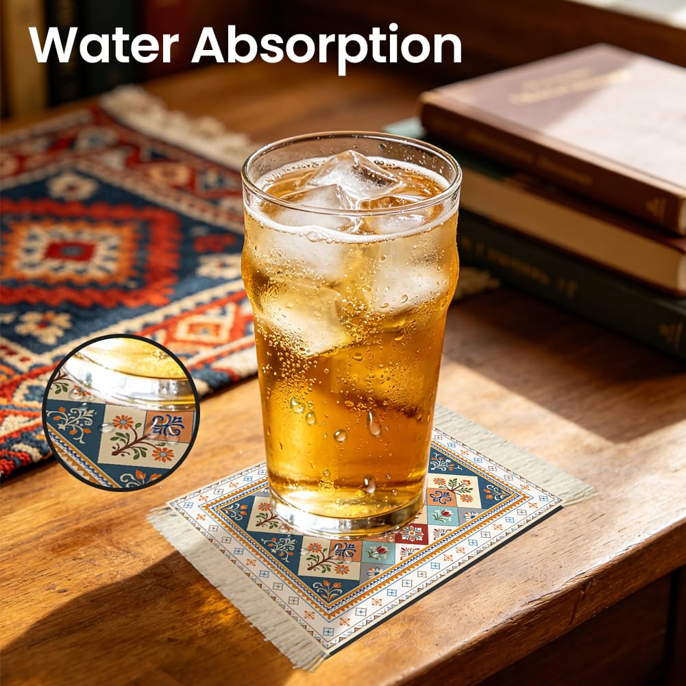 Turkish Rug Carpet Coasters Set of 6 for Kitchen Office Home (Turkish Pattern Rug)