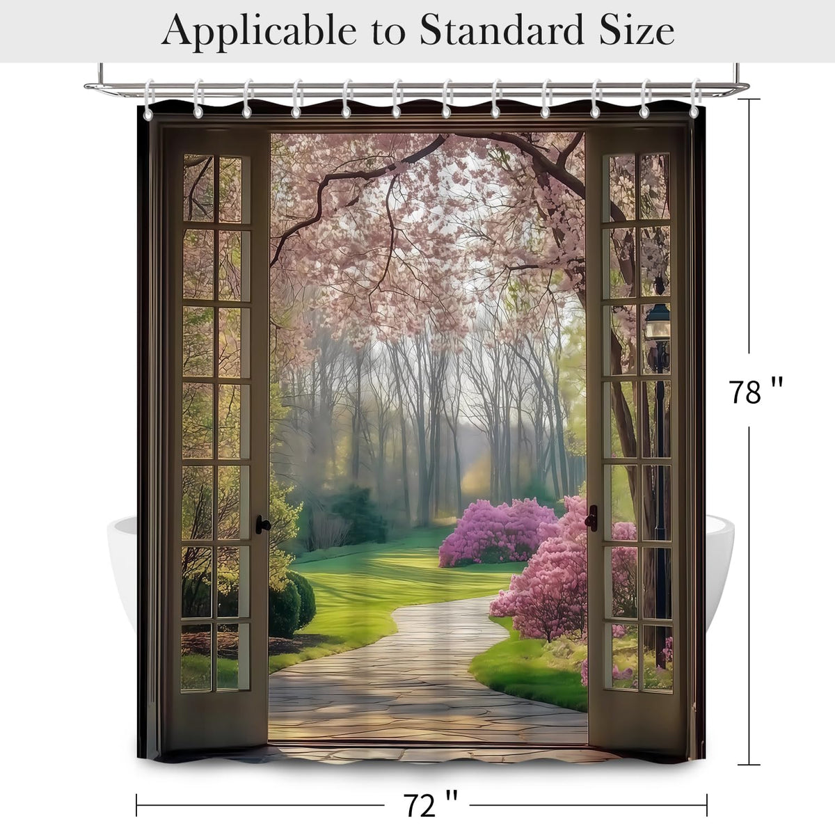 Spring Summer Themed Shower Curtain with Hooks (Garden-themed / 72"W x 78"L (Pack of 1))