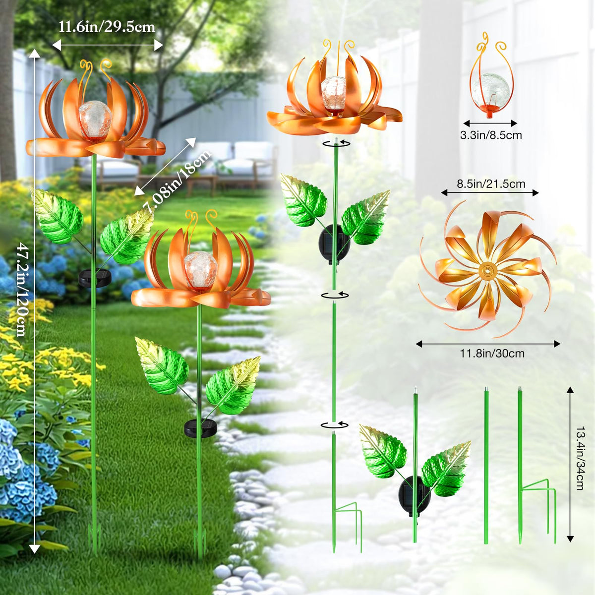 Solar Yard Lights Wind Spinners (Yellow-large)