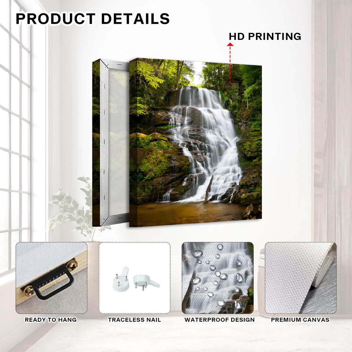 Mountain Canvas Wall Art for Living Room Nature Waterfall Wall Decor Green Forest Pictures Prints USA Montana Landscape Photo Wilderness Posters Painting Artwork Kitchen Bathroom Decorations 32x48" (32"L x 48"W / Nature17)