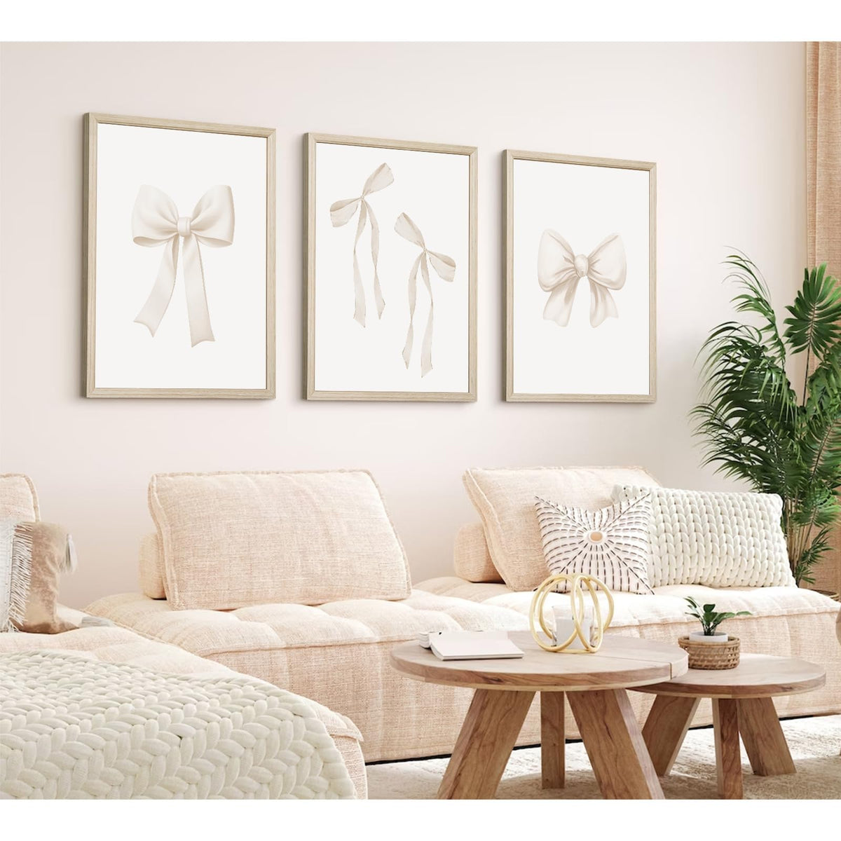 Bow Wall Art Coquette Room Canvas Decor Beige Bow Poster Preppy Wall Deocr Aesthetic Pictures Coquette Girly Posters Nursery Art Prints for Girls Bedroom 16x24 Inch Wood Framed Set of 3 (Beige Bow Prints / 16x24 Inch Framed)