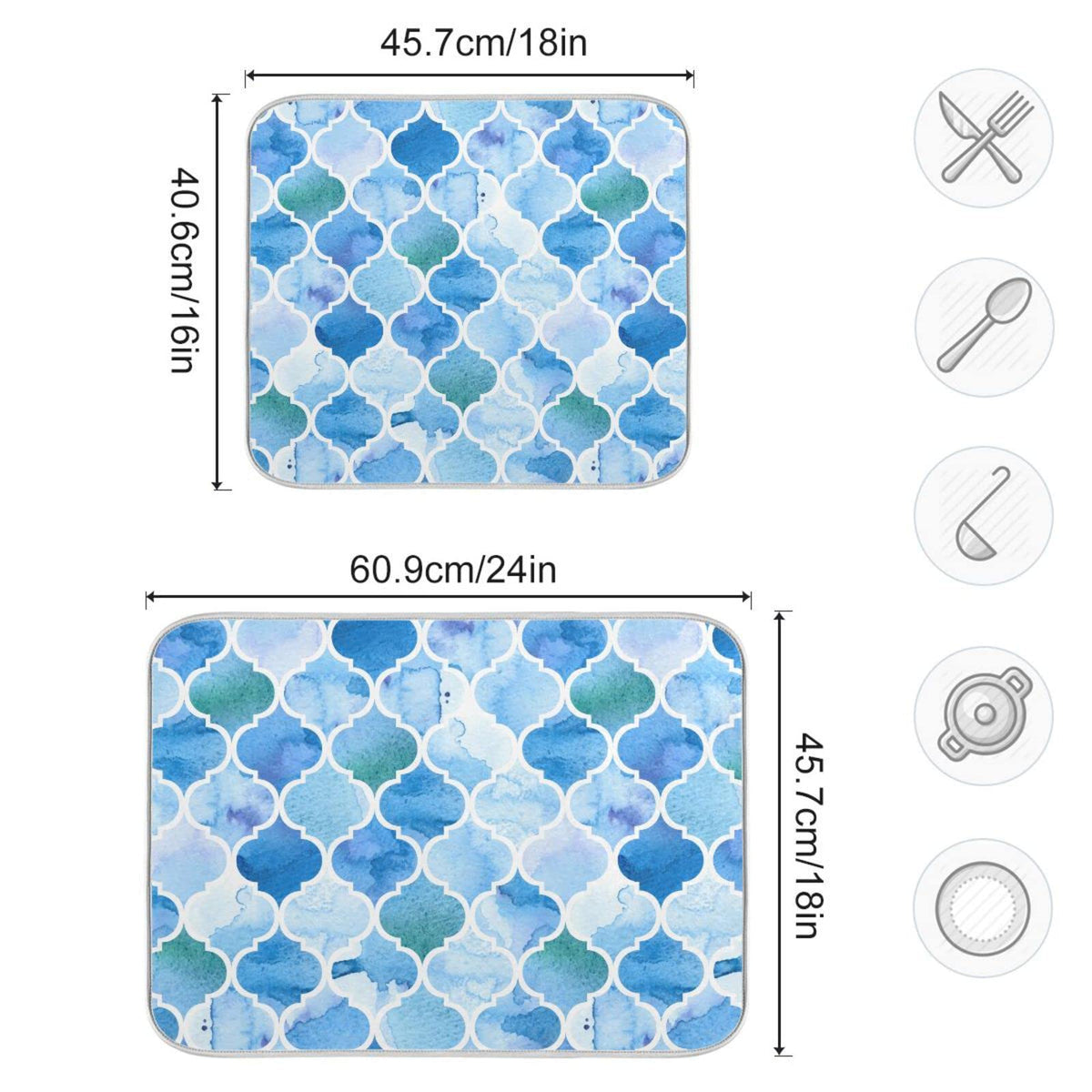 Super Absorbent Dish Drying Mat (Watercolour Moroccan Background / 18" x 24")
