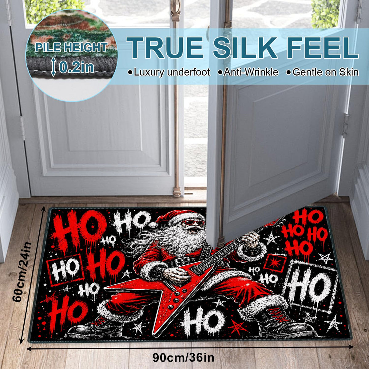 Christmas Rock and Roll Santa Claus Entryway Rug 2x3 Ft (95 / 2' x 3' (Rectangular))