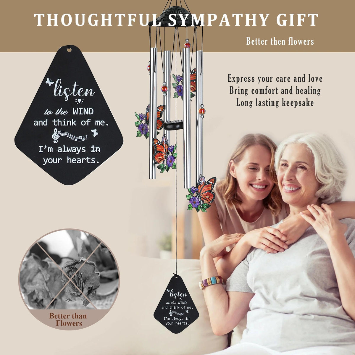 Butterfly Memorial Wind Chime (Autumn Garden – Butterfly – 34 Inch)