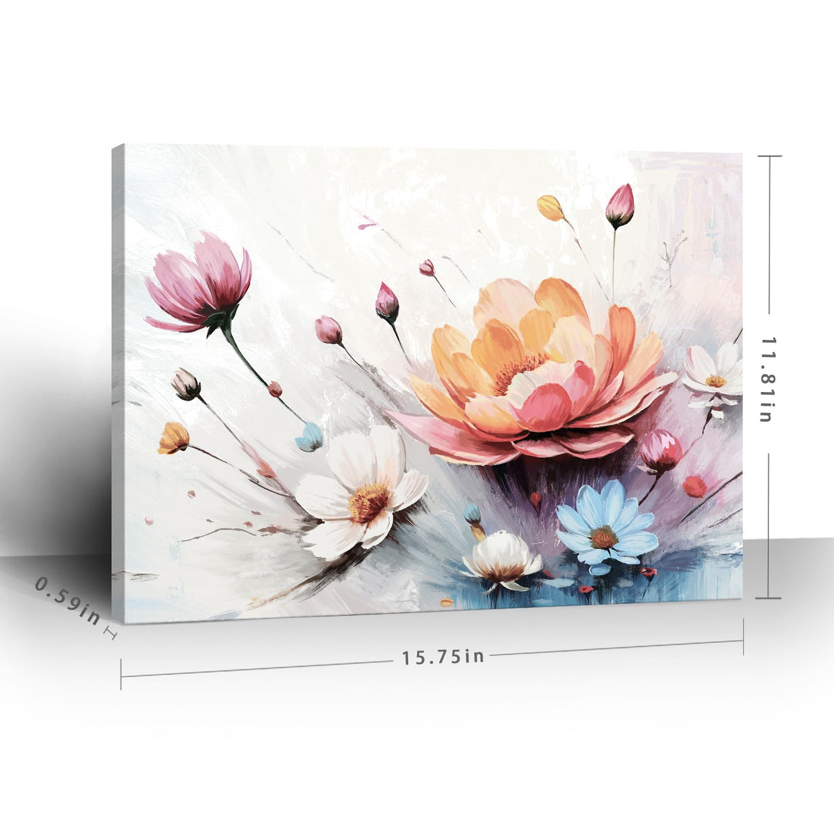 Canvas Wall Art Abstract Botanical Decor Pink White Blue Orange Colorful Flower Bouquet Print Small Size Art Work For Wall Decor Nature Landscape Canvas Picture For Bedroom Bathroom Office Dining Room 16X12In (Orange Pink Flower Wall Art / 16"L x 12"W)