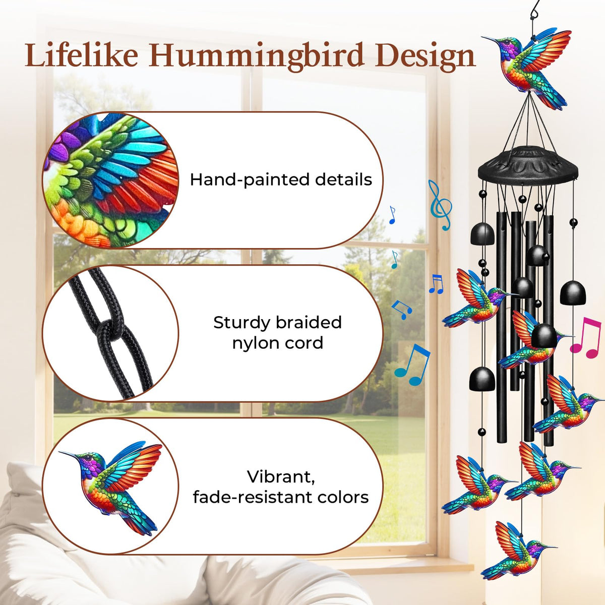 Hummingbird Wind Chimes for Outside (Multicolored)