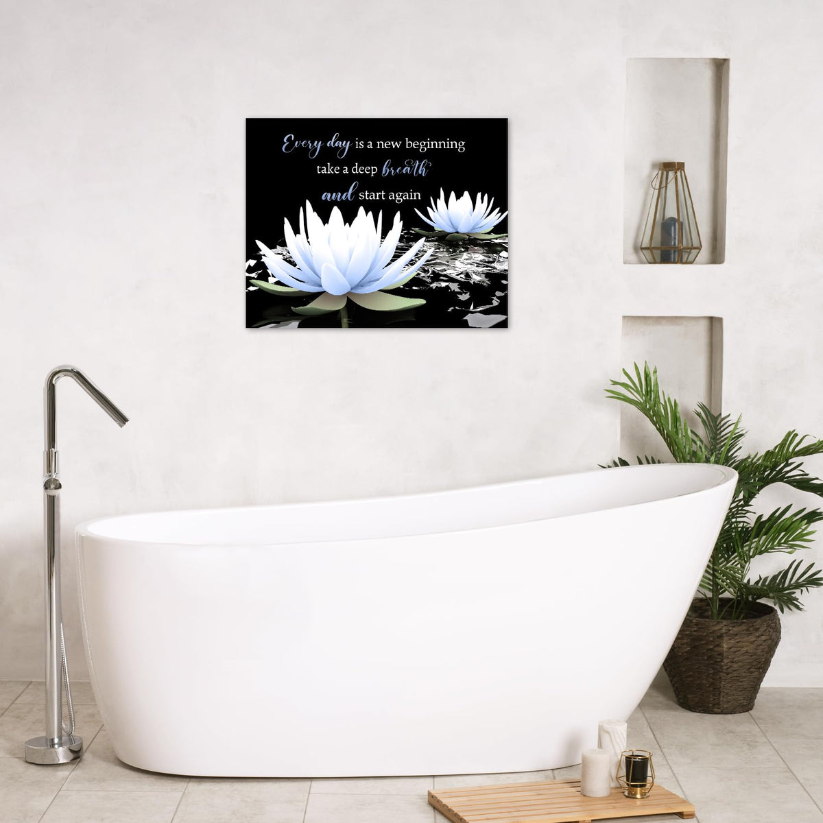 Black and Blue Floral Wall Art Inspirational Quotes with Water Lily Canvas Wall Art for Living Room Zen Modern Black Wall Decor for Bedroom Bathroom Home Office Ready to Hang 8L x 10W Inch (Blue / 8"L x 10"W)