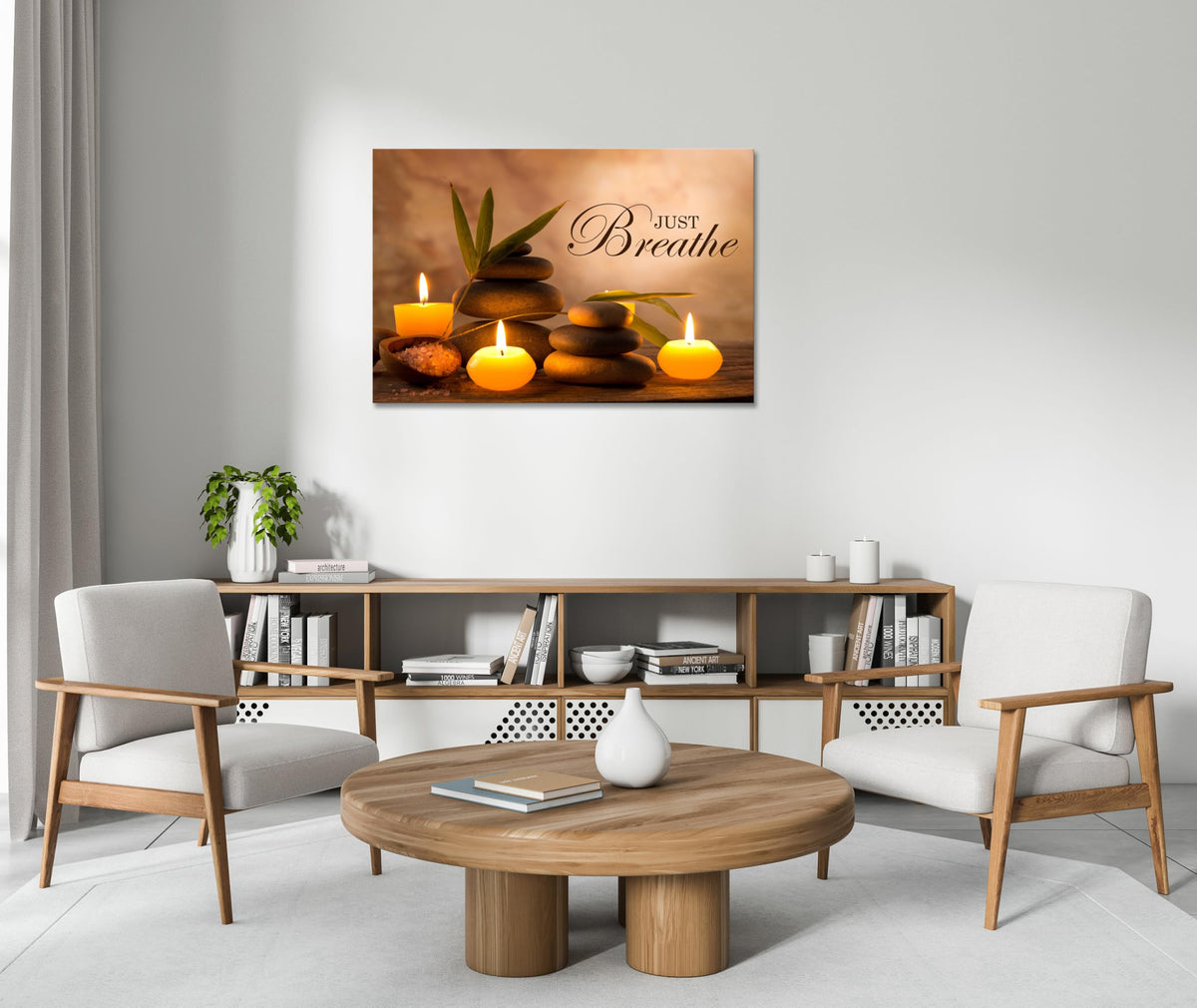 Zen Wall Decor Just Breathe Motivational Bathroom Wall Art Yoga Room Poster for Women Spa Picture Painting Spiritual Artwork Framed for Living Room Ready to Hang (24"L x 36"W / Zen 03)