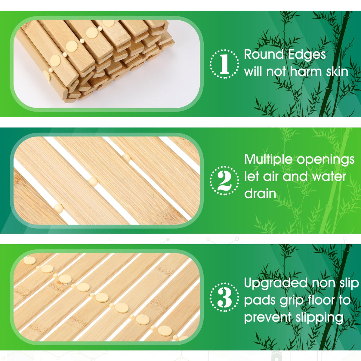 Bamboo Bath Mat Large Long Wood Bath Mat (Natural Slat)