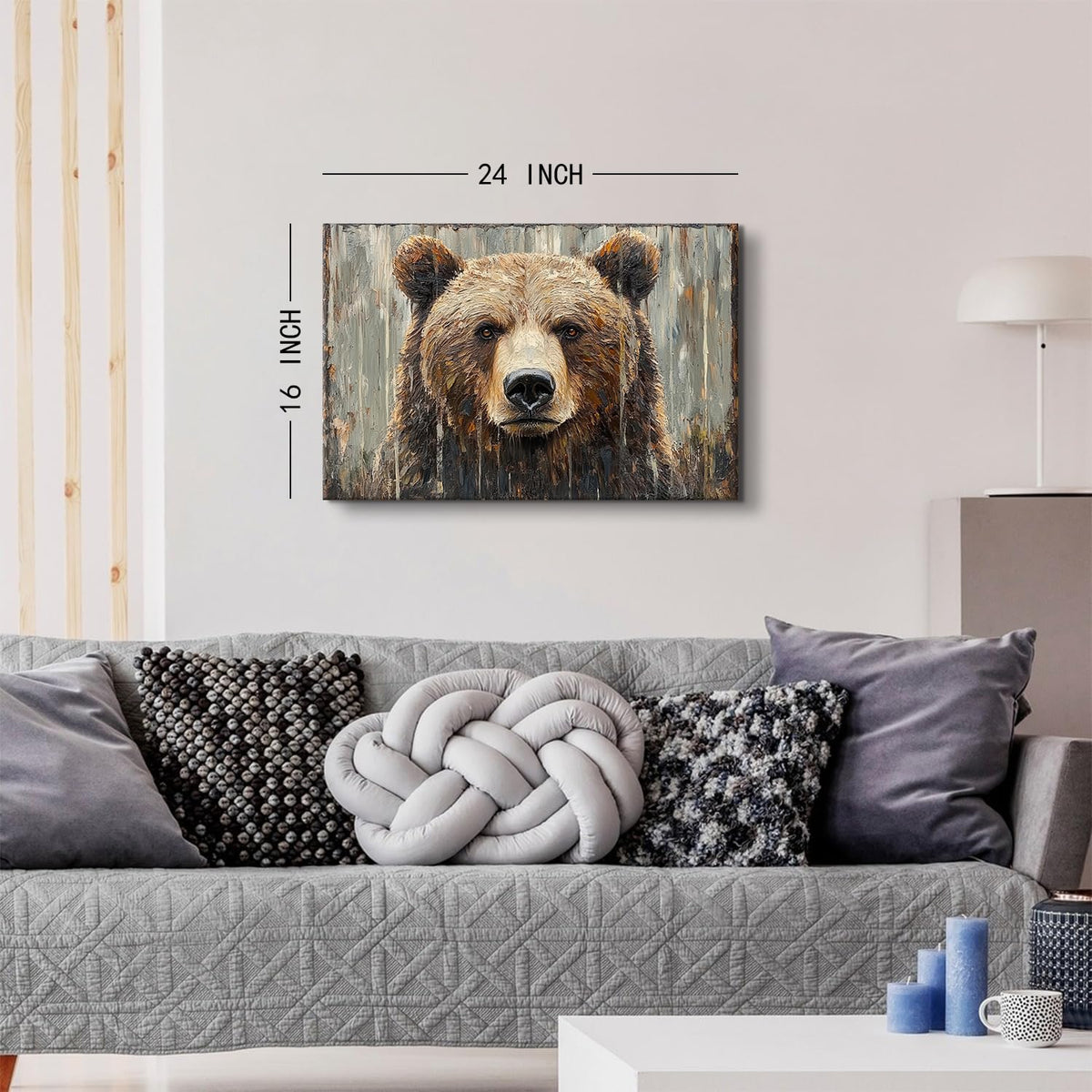 Farmhouse Wall Decor Bear Wall Art Rustic Animal Heads Pictures Funny Animal Canvas Prints Nature Wildlife Portrait Painting Modern Artwork for Kid Bedroom Living Room Home Decoration 16x24" (24"L x 16"W / Bear)