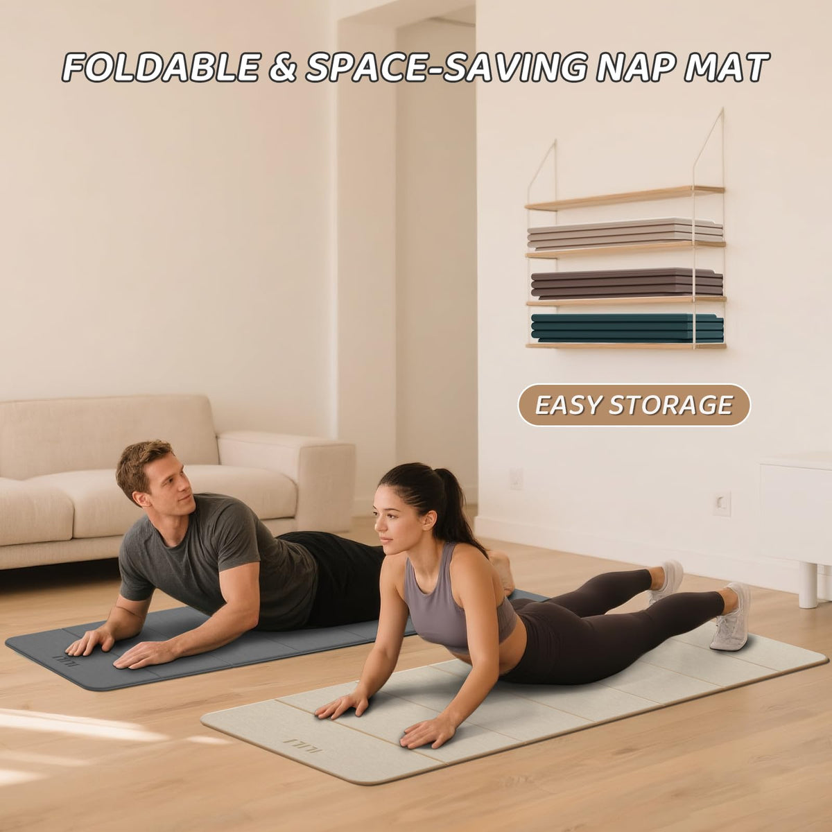 Foldable Yoga Mat 71 * 24 * 0.3 Inch (Beige)