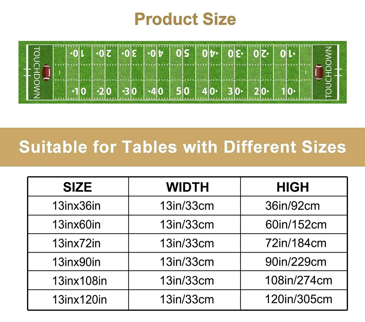 Football Table Runner (13x36inch / Green Football)