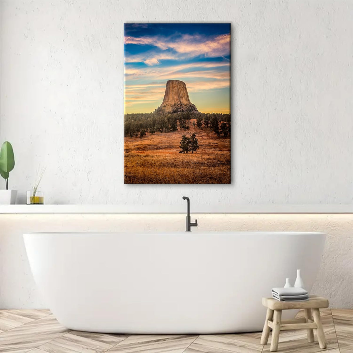 Sunset Forest Wall Art Devils Tower National Monument Wall Decor for Living Room Nature Forest Wilderness Pictures Wyoming National Park Poster Artwork for Bedroom Home Decoration 24x36 (36"L x 24"W / Devils Tower)