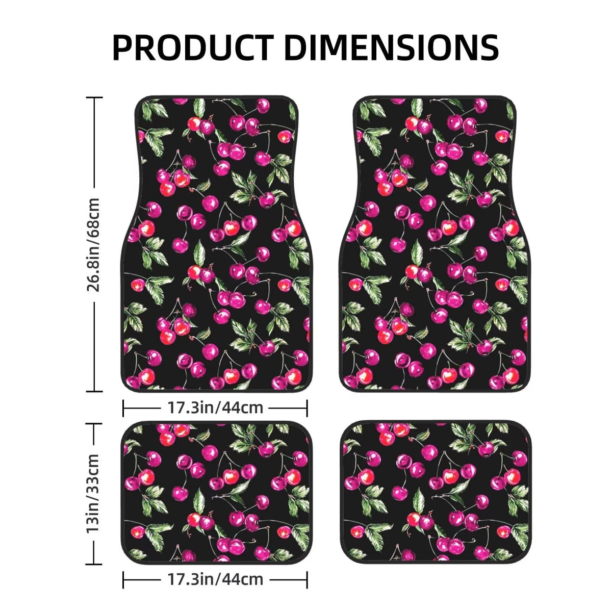 4pcs Rubber Backed Floor Mats for Car SUV Van Truck Cherry Car Accessories Cute Pink Heavy Duty Carpet Set Car Rugs (Pink Cherry)