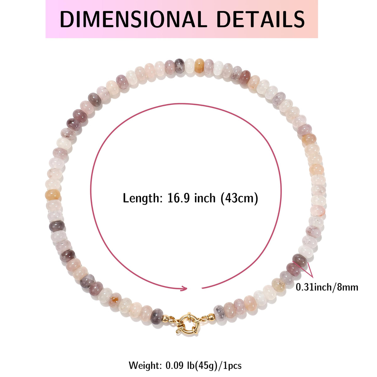 Natural Stone Beaded Choker Necklace for Women (Low saturation gradient color)