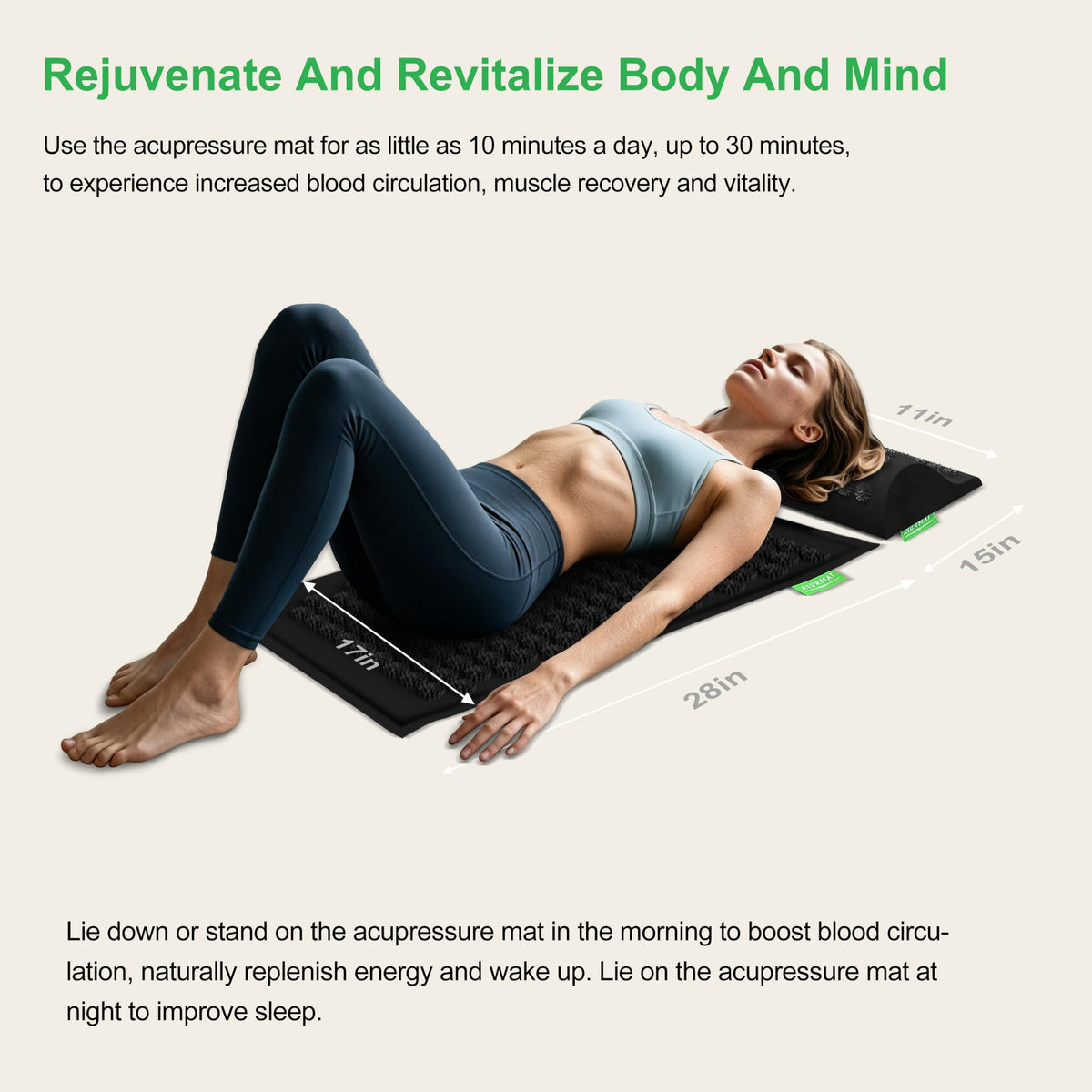 Acupressure Mat and Pillow Set (XL-3Piece)