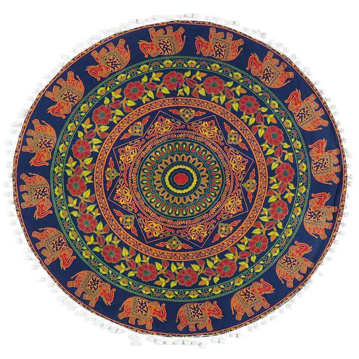 Mandala Floor Pillow Cover Meditation Cushion Seating Throw Hippie Round Colorful Decorative Bohemian Indian Pouf Ottoman Handmade Cover ONLY (32" x 32" (Pack of 1) / M1 Dark Blue-2)