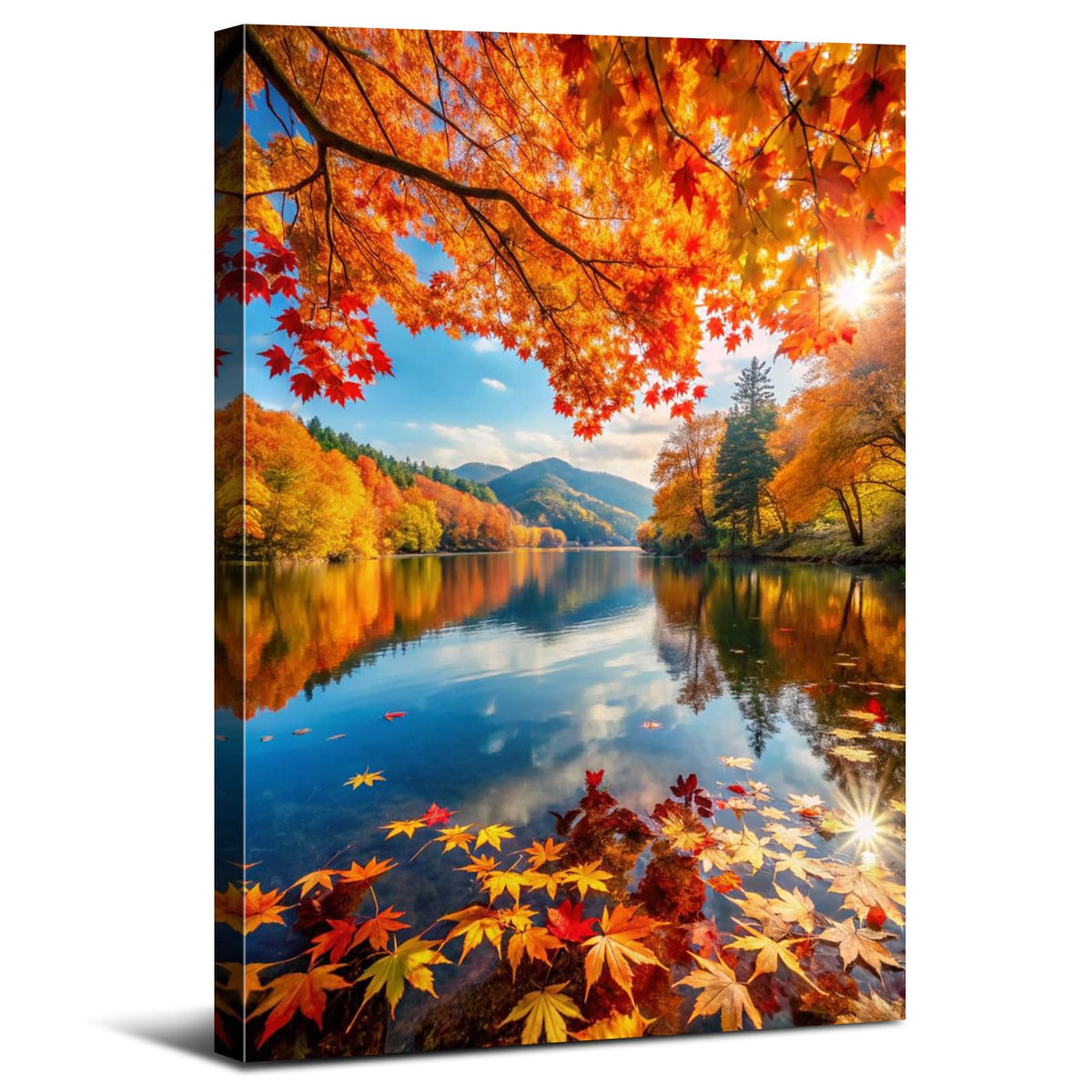 Nature Lake Mountain Canvas Wall Art for Living Room Fall Foliage Reflections Picture Kitchen Wall Decor Colorful Forest Landscape Painting Prints Modern Yosemite Poster Artwork Home Decoration 32x48" (32"L x 48"W / Fall09)
