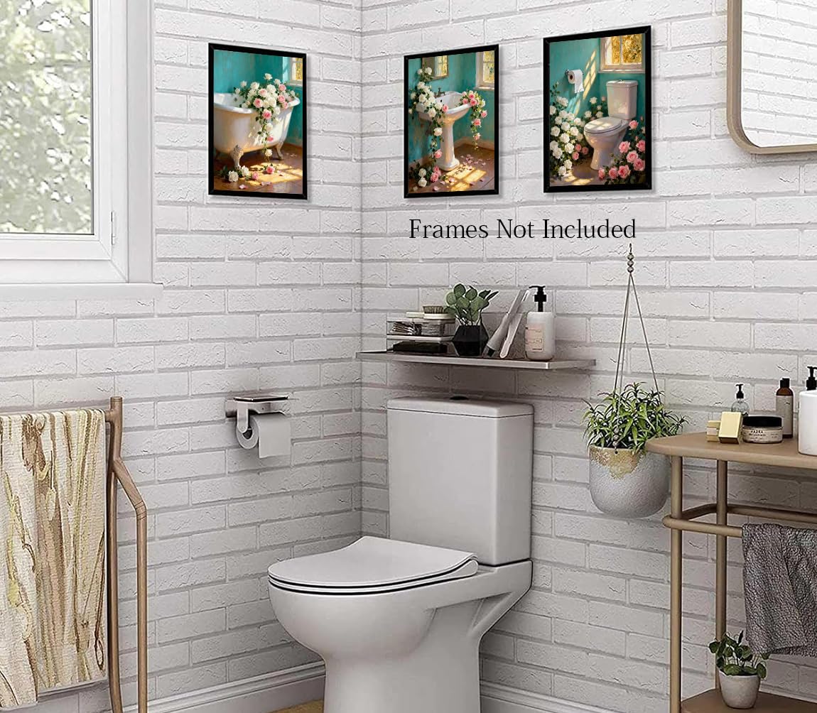 Vintage Floral Bathroom Wall Art Set of 3 (Vintage Floral Bathroom Wall Art Set of 3)