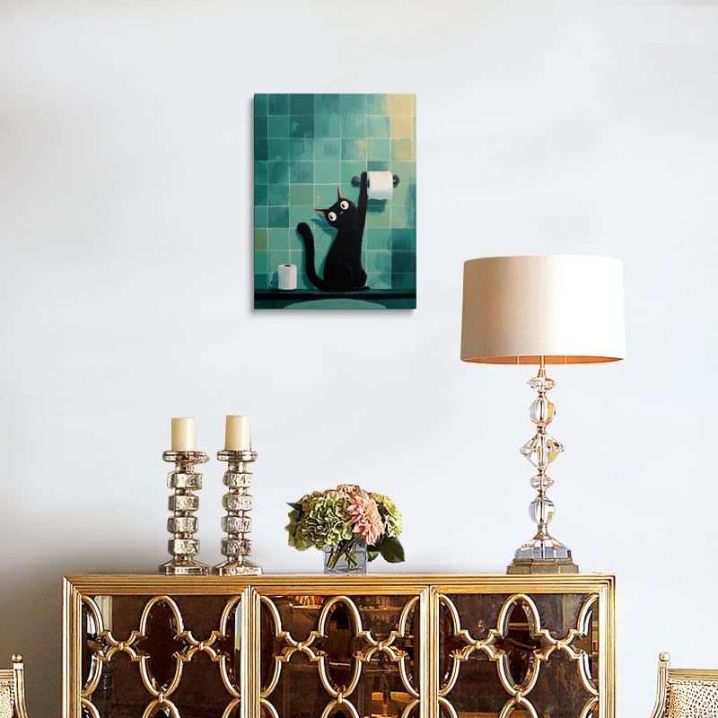Black Cat Bathroom Wall Art Canvas Print (Cat scratch paper / 16"L x 12"W)