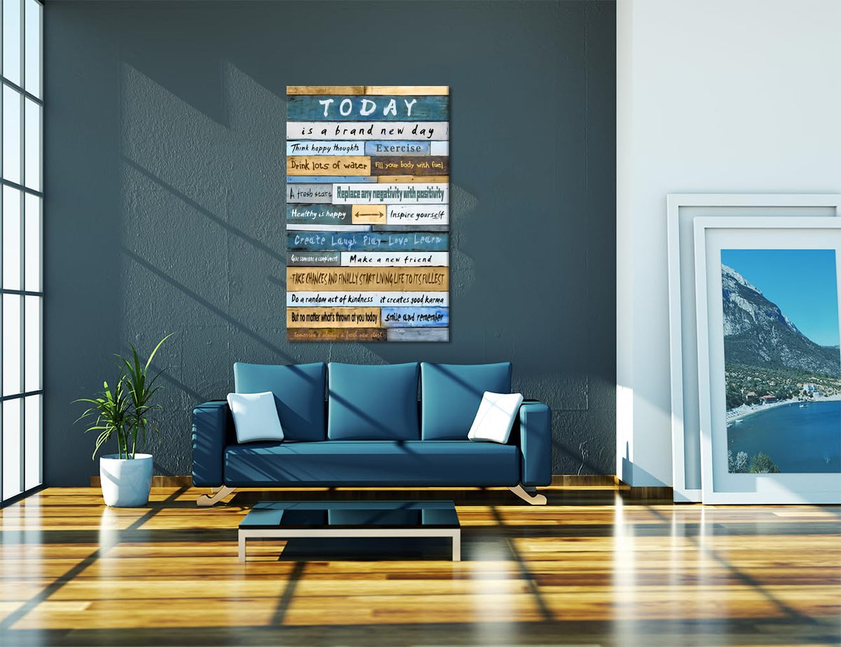 Large Inspirational Wall Decor Motivational Word Theme Prints Team Positive Motto Famous Words Blue Rustic Artwork Picture for Bathroom Office Framed Easy to Hang (Style_09 / 44"L x 28"W)
