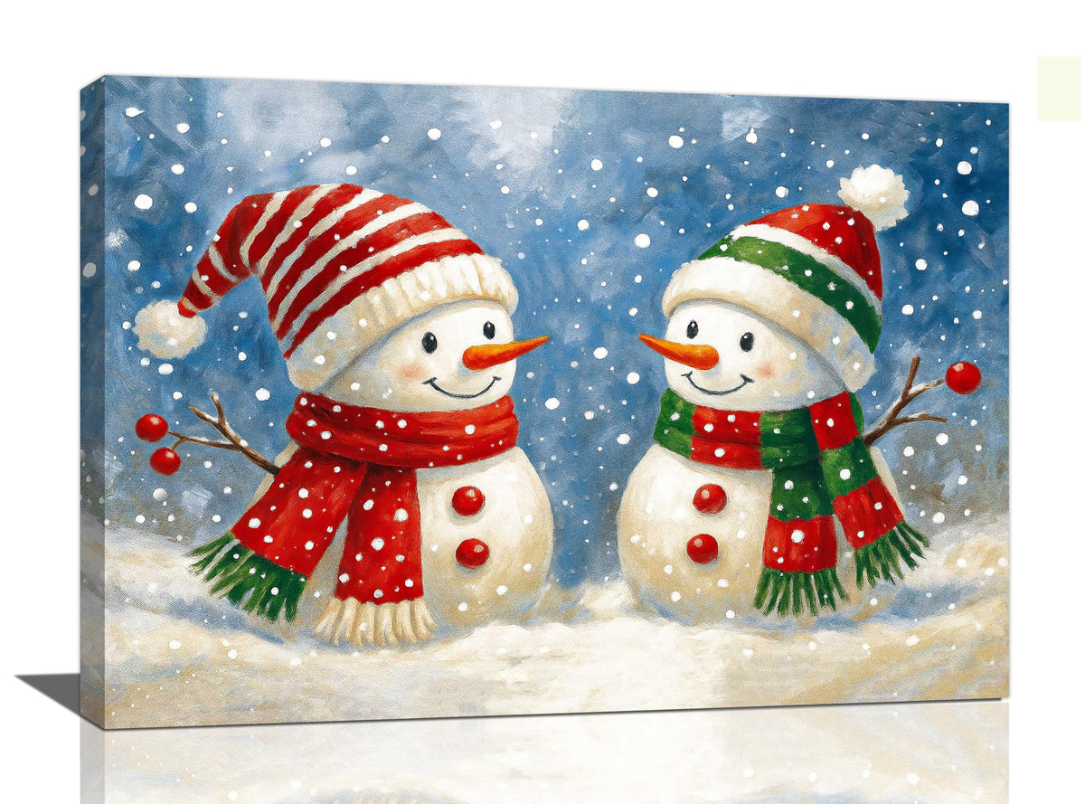 Christmas Snowman Wall Art Winter Holidays Canvas Wall Decor Pictures Paintings Prints Artwork Framed Decorations For Bathroom Bedroom Living Room Office Gifts 24" x 16" (Snowman / 24"L x 16"W)