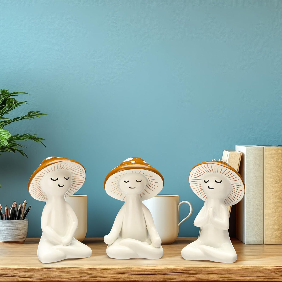 3 Pcs Yoga Mushroom Figurine Resin Meditation Mushroom Decor (Mushroom)