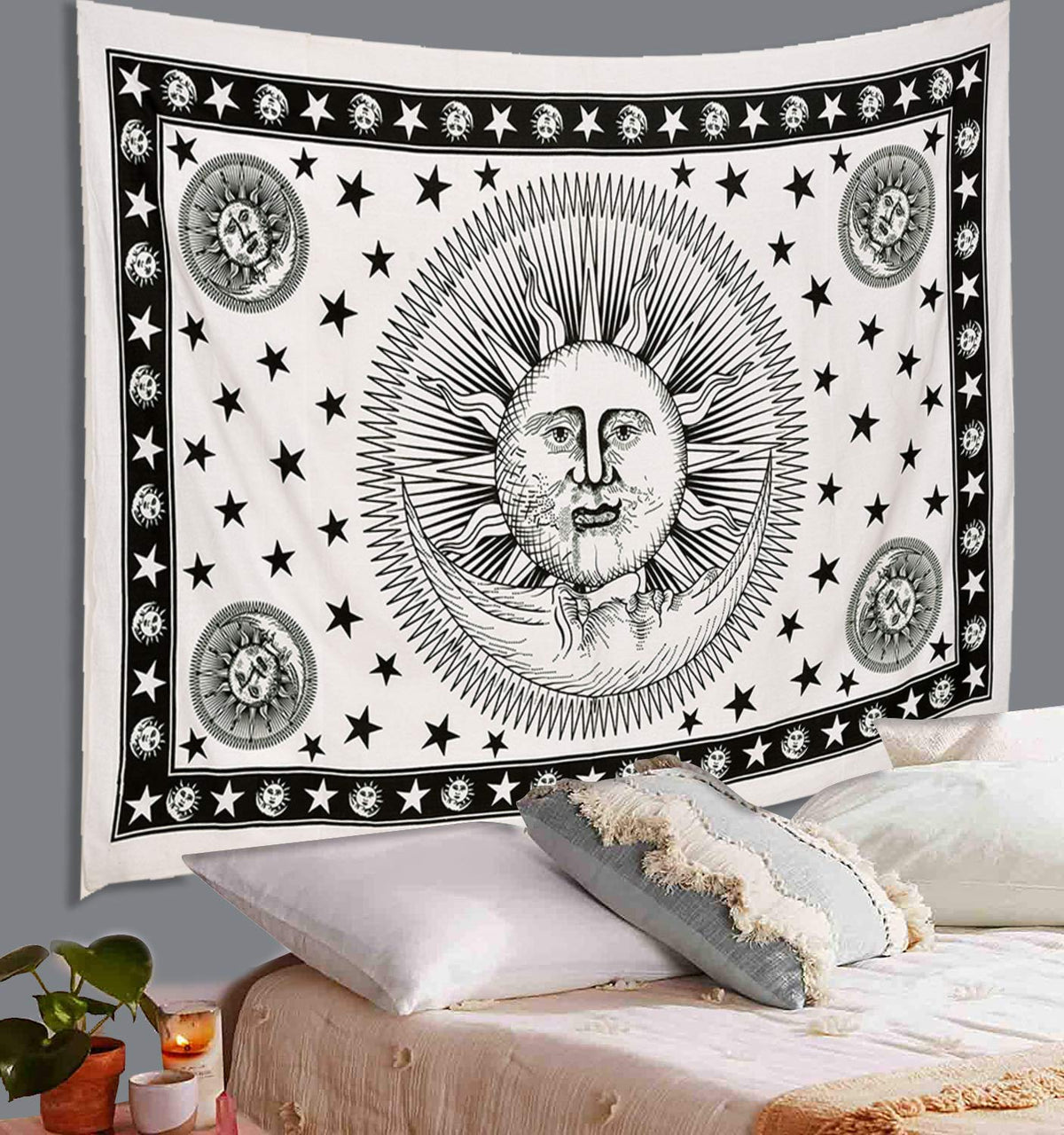 Tie Dye Mandala Tapestry (White / 90"L x 85"W)