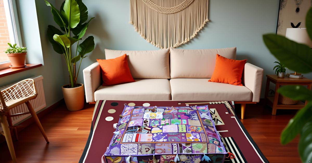 Handmade Square Purple Patchwork Pouf Cover 35 Inch Ottoman Cover Embroidered Cotton Floor Cushion Cover Bohemian Indian Decorative Floor Pillow Meditation Cushion for Living Room Bedroom (35"D x 35"W x 5"H / Purple)
