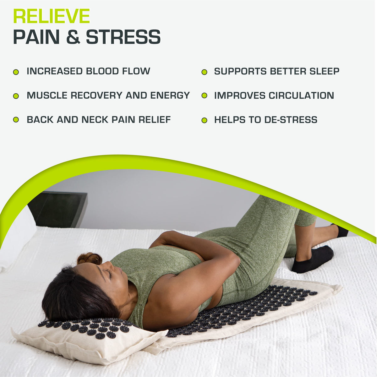 Fit Ki Acupressure Mat and Pillow Set with 100% Natural Linen for Back (Onyx Gold)