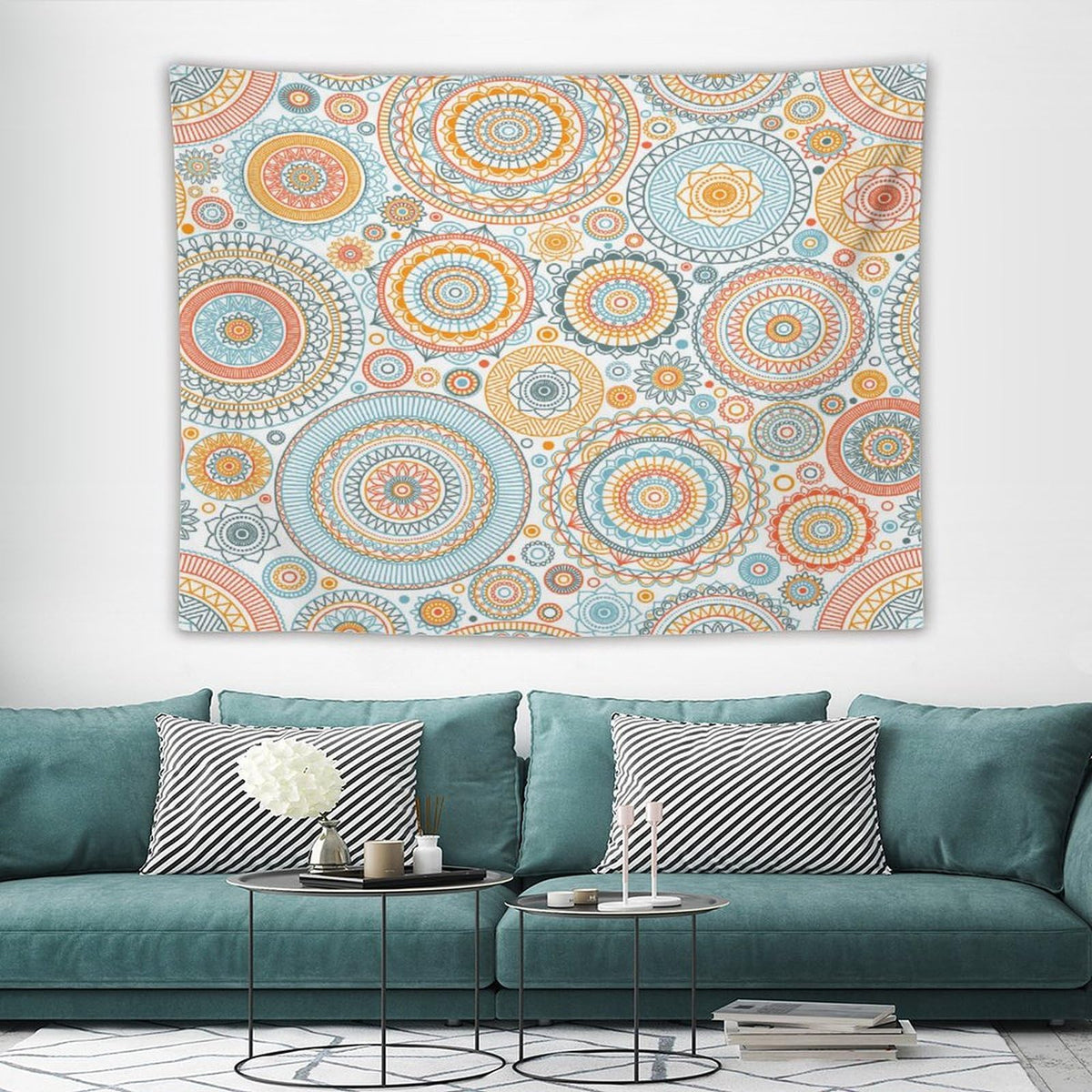 Boho Floral Tapestry Wall Hanging Abstract Mid Century Bohemian Tapestries Home Decor for Living Room Bedroom Apartment Farmhouse Dorm 60"x80" (60"L x 80"W / Mandala-29)