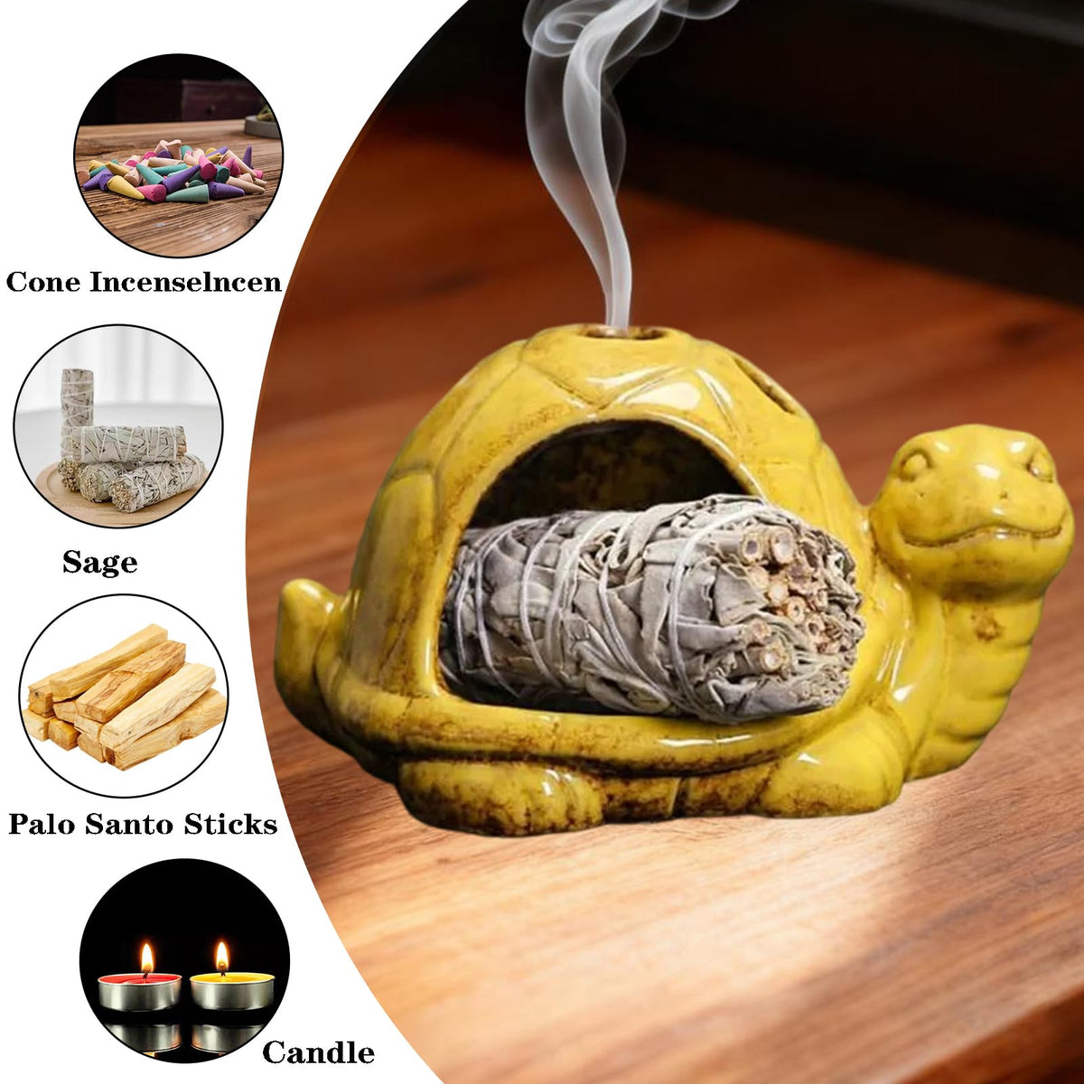 Ceramic Turtle Mini Chiminea (Yellow)