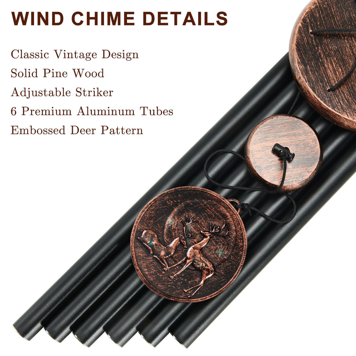 34" Deer Wind Chimes for Outside (34" Deer)