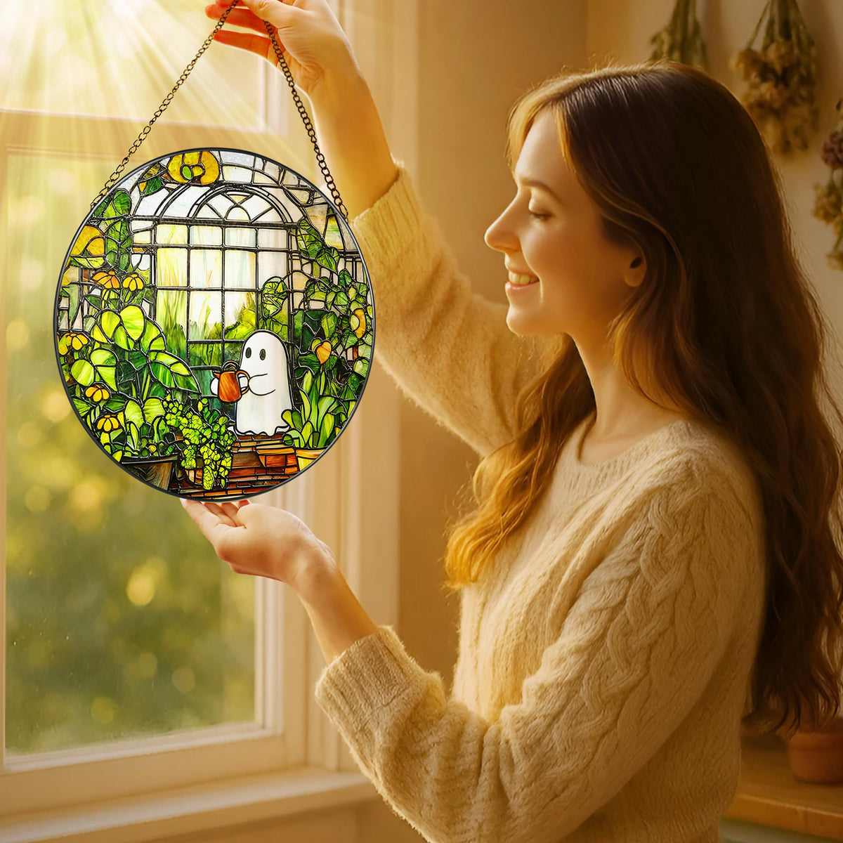 8'' Halloween Ghost Greenhouse Sun Catcher Ornament (Ghost)
