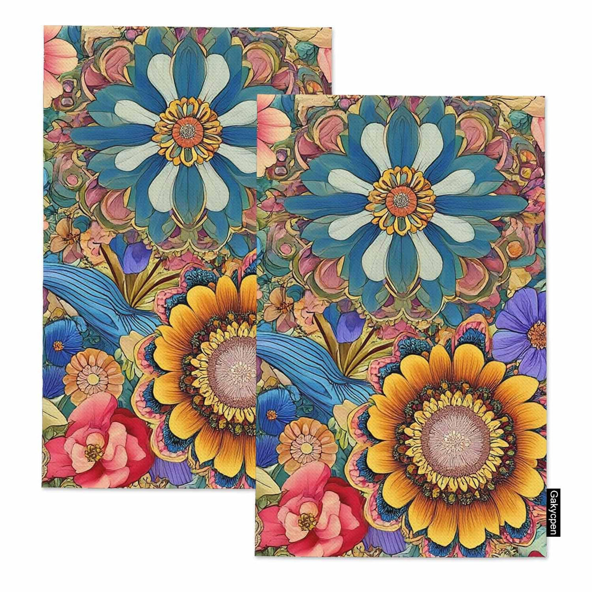 Boho Floral Kitchen Towels Colorful Flowers Soft and Super Absorbent Dish Towels 2 Pack 16 X 24 Inches (Boho Floral)