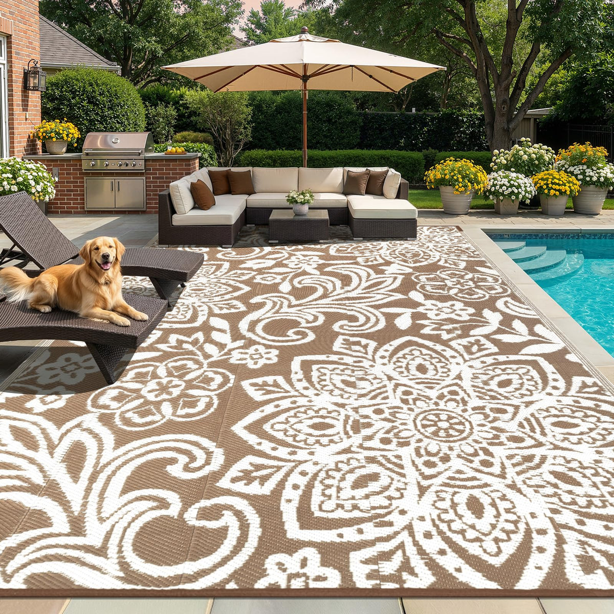 Waterproof Outdoor Rug 9' x 18' (Brown / 9' x 18')