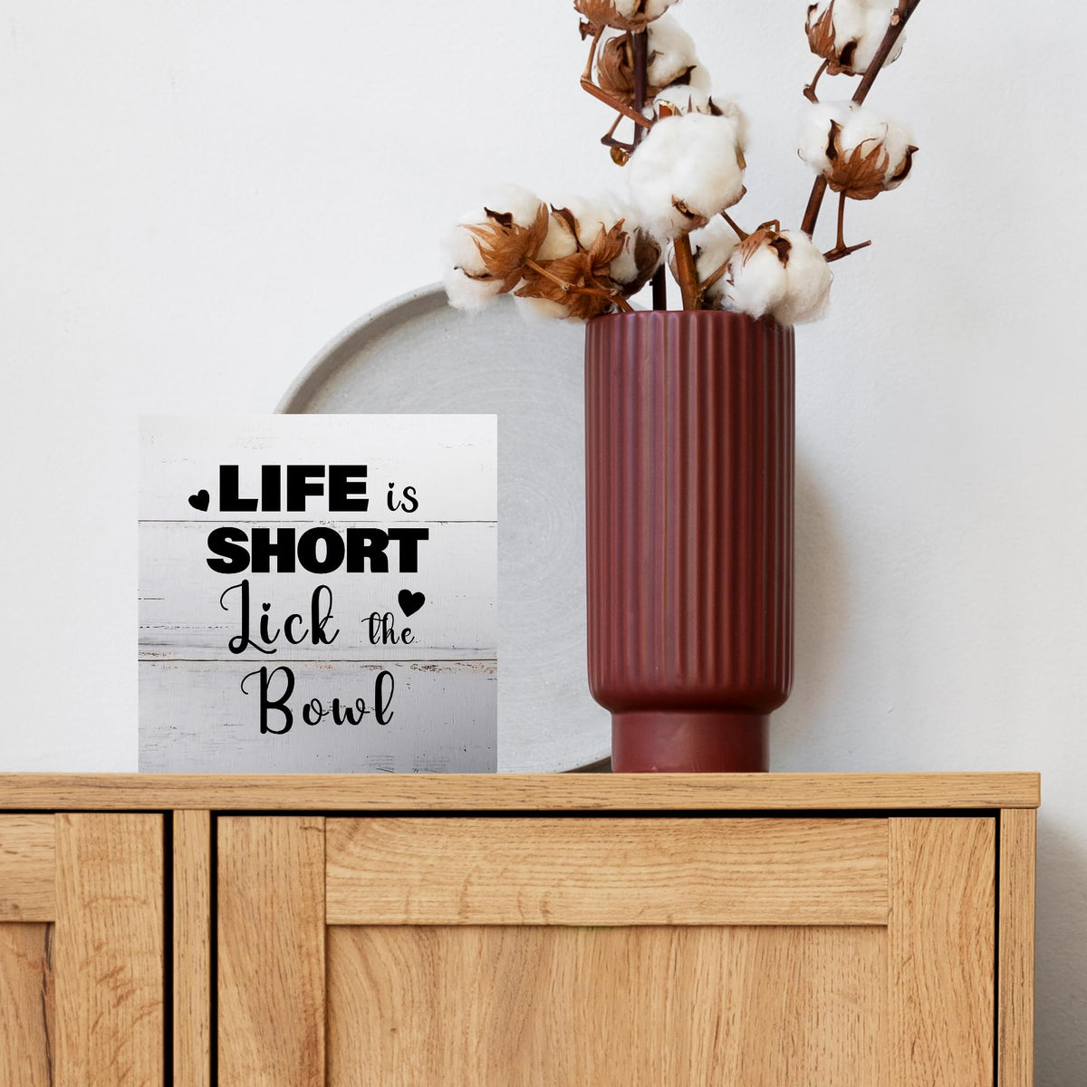 Funny Kitchen Bathroom Wooden Box Sign (Red)