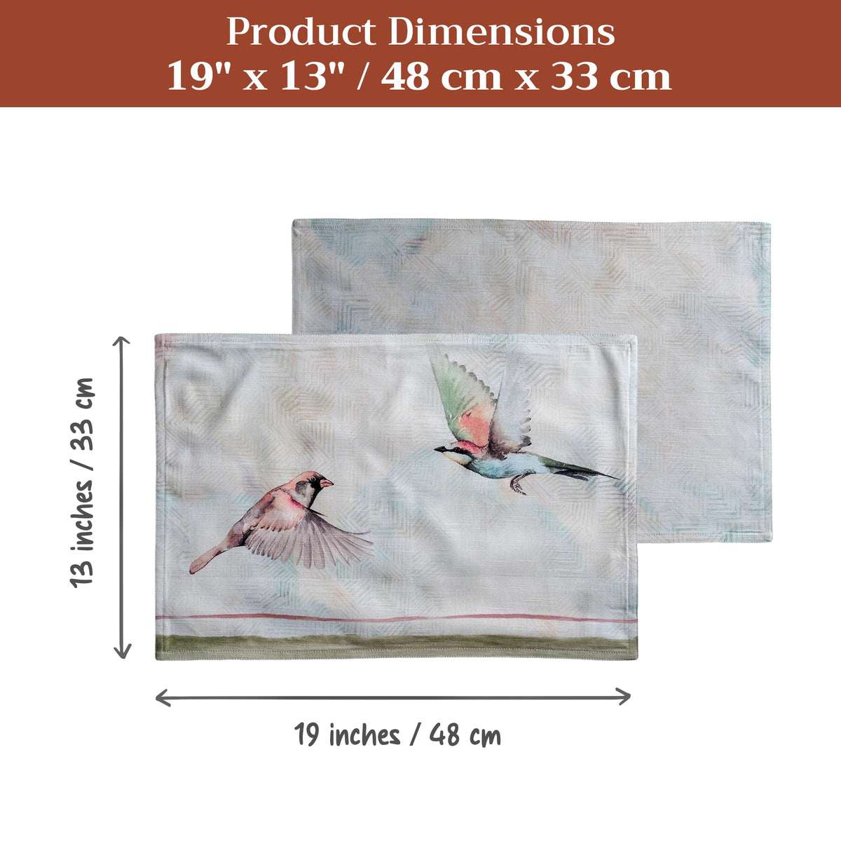 Placemats Set of 4 Reusable 100% Cotton (094 - Flying Birds / 13" X 19" (Pack of 4))