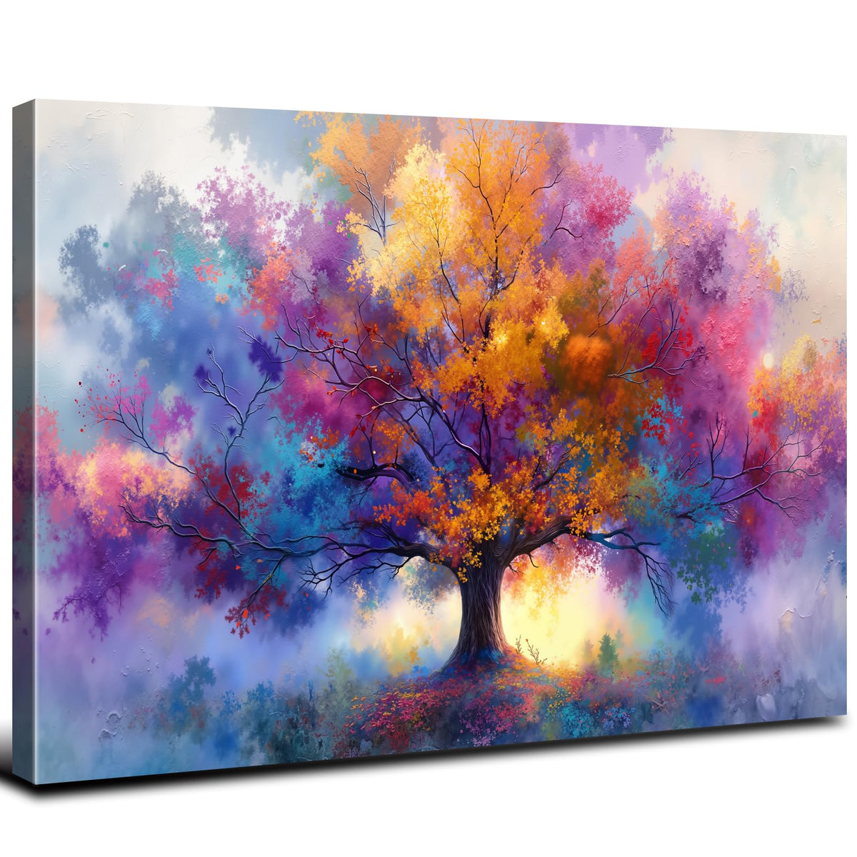 Vibrant Tree of Life Wall Art Colorful Framed Tree Canvas Prints for Living Room Abstract Nature Flowers Trees Canvas Artwork Watercolor Paintings Artwork for Bedroom Kitchen Home Decoration 24x36 (36"L x 24"W / Tree of Life)
