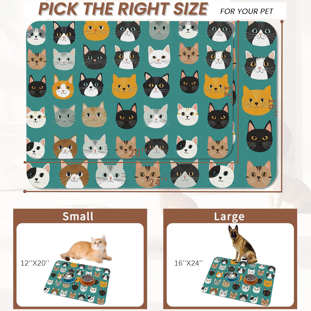 Cute Cat Dog Food Mat (16"L x 24"W / Cute Cat)