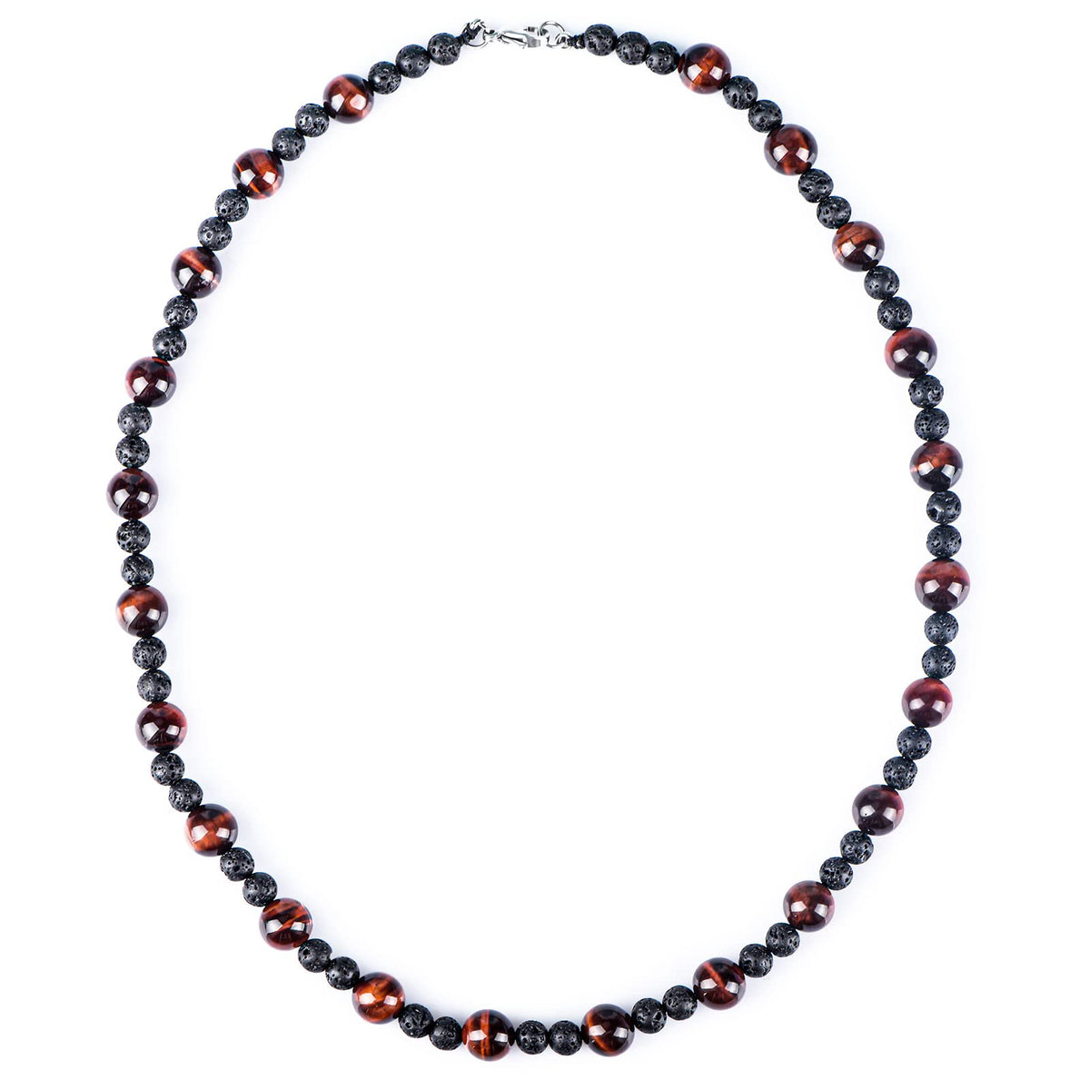 Tiger Eye Necklace Healing Protection Crystals Stones Lava Rock Chakra Necklace for Men Women (Red)