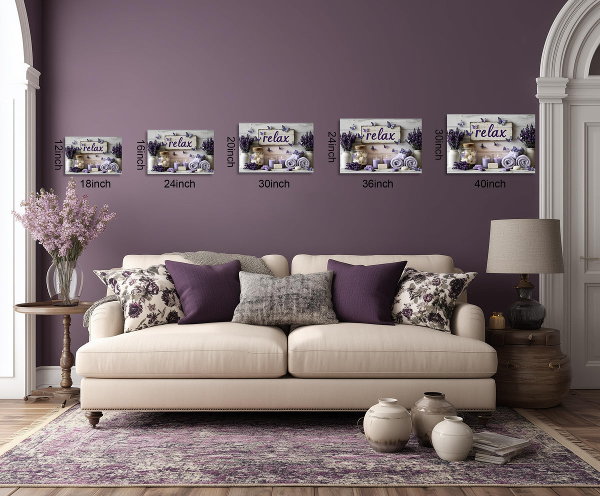1 Panel Purple Wall Art Purple Bathroom Canvas Wall Decor Relax Soak Canvas Art Butterfly Floral Print Poster Artwork Bathroom Washroom Painting Pictures Ready to Hang 24"x36" (36"L x 24"W / Purple Flower 17)